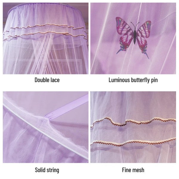 Universal Bed Canopy Dome Bedspread Mosquito Net Tulle Children's Bed Children's Room Princess Double Bed Easy to Install, Purple