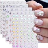 Aurora Nail Stickers 8 Sheets 3D Holographic Laser Heart Star Moon Flower Butterfly Nail Decals Self-Adhesive