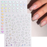 Aurora Nail Stickers 8 Sheets 3D Holographic Laser Heart Star Moon Flower Butterfly Nail Decals Self-Adhesive - Top-Down View
