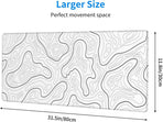 Abstract Topographic Map White Grey Black Gaming Mouse Pad Long Mouse Pad Large Desk Mat 31.5 X 11.8 Inch Mousepad with Non-Slip Base Stitched Edge Keyboard Mat for Gaming Office
