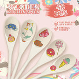 48 Pcs 8, 10, 12 Inch Wooden Spoons Gifts for Mom Oval Wooden Cooking Spoons Set Wood Serving Spoon Sauce Soup Stirring Ladle for Kitchen Cooking Baking Stirring Eating Tasting Cookware - Side View
