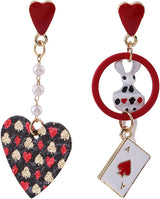 Playing Card Earrings for Women Red Heart Queen Poker Earrings Delicate Fashion Asymmetric Rabbit Love Heart Pearl Poker Dangle Drop Earrings Gambling Casino Chic Jewelry