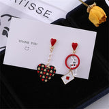 Playing Card Earrings for Women Red Heart Queen Poker Earrings Delicate Fashion Asymmetric Rabbit Love Heart Pearl Poker Dangle Drop Earrings Gambling Casino Chic Jewelry