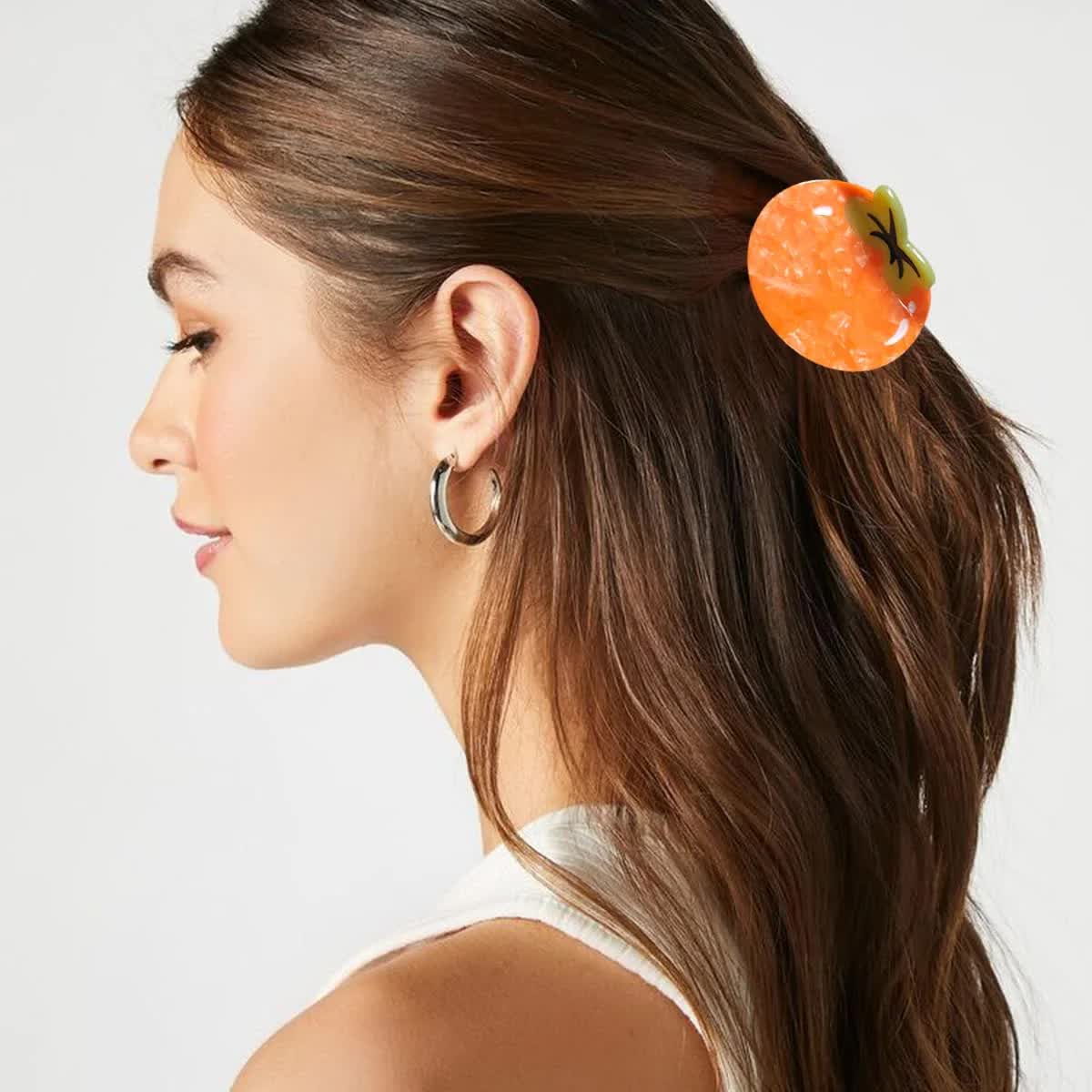 3 PCS Orange Persimmon Hair Clip Fruit Claw Clips Acetate Claw Clip Orange Shape Cellulose Acetate Hair Clips Small Hairpin Cute Fruit Hair Claws Funny Persimmon Hair Clip for Women Girls