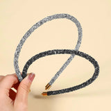 2Pcs Rhinestone Headband, Sparkly Crystal Headband for Women Girls Glitter Diamond Headbands Bling Hair Styling Accessories for Wedding Birthday Party (Black and White) - Side View