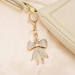 Sparkly Cute Initial Letter Rhinestone Bow Keychain for Women Gold Tone Bag Charms Coquette Aesthetic Purse Charms