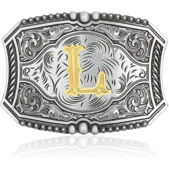 Men's American Western Belt Buckle Knight Vintage Initial Letters A to Z Alphabet Cowboy Rodeo Belt Buckle