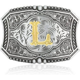 Men's American Western Belt Buckle Knight Vintage Initial Letters A to Z Alphabet Cowboy Rodeo Belt Buckle