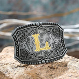 Men's American Western Belt Buckle Knight Vintage Initial Letters A to Z Alphabet Cowboy Rodeo Belt Buckle