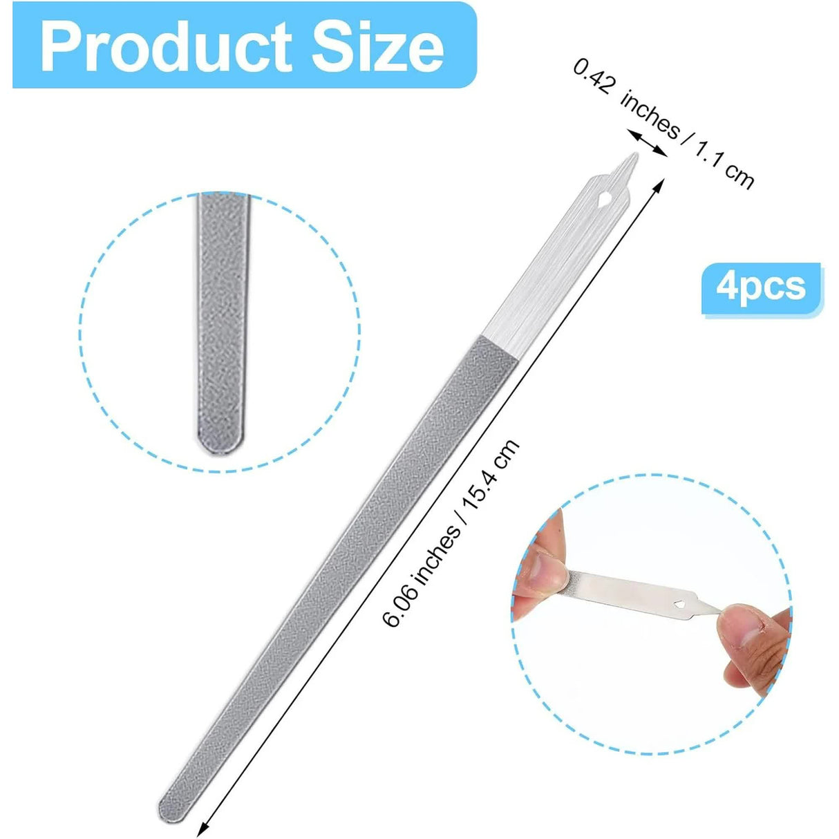 4 Pcs Diamond Deb Nail File Metal Nail File with Sharp Pointed Tip, Stainless Steel Nail Filer Metal Nail Files for Natural Nails Double Sided Manicure Pedicure Toenails Tools for Salon Home (Small)