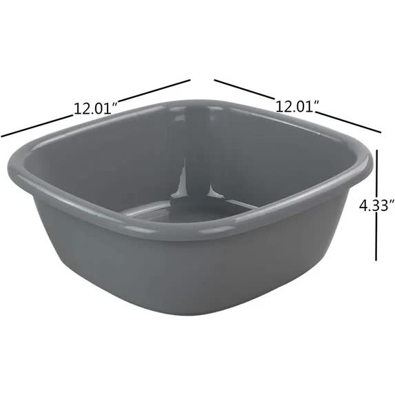 Idotry 4-Pack Baby Small Wash Basin, Gray Plastic Square Dish Pan, 8 Quart