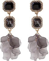 Vintage Acrylic Black Rose Petal Earrings for Women,Dangle Exaggerated Flower Earrings Statement Floral Tassel Earrings Valentine's Day Gift