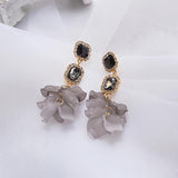 Vintage Acrylic Black Rose Petal Earrings for Women,Dangle Exaggerated Flower Earrings Statement Floral Tassel Earrings Valentine's Day Gift - Front View