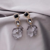 Vintage Acrylic Black Rose Petal Earrings for Women,Dangle Exaggerated Flower Earrings Statement Floral Tassel Earrings Valentine's Day Gift - Side View