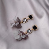 Vintage Acrylic Black Rose Petal Earrings for Women,Dangle Exaggerated Flower Earrings Statement Floral Tassel Earrings Valentine's Day Gift - Top-Down View