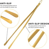 Kitchen Tweezer Tongs, 12 Inches Stainless Steel Heavy Duty Long Fine Chef Metal Skinny Cooking Tweezers for Serving Food, Gold - Front View