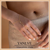 Hand Chain Bracelet 14K Plated Gold Bracelet Stack Finger Ring for Women Adjustable Rhinestone Ring Bracelet Hand Chain for Women Trendy Jewelry Non Tarnish Gold Ring Hand Bracelet Gold - Front View