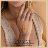 Hand Chain Bracelet 14K Plated Gold Bracelet Stack Finger Ring for Women Adjustable Rhinestone Ring Bracelet Hand Chain for Women Trendy Jewelry Non Tarnish Gold Ring Hand Bracelet Gold - Side View