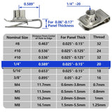 1/4"-20 U-Style Clip-On Nut, U-Type Stainless Steel 18-8 (304) Regular Extruded U-Nut, Pack of 20