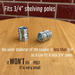 Vega 4-Pack Small Threaded Pole Connectors for 3/4" Shelving Posts, Industrial Style, Wire Rack Shelving