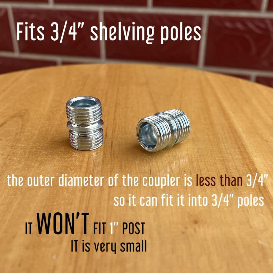 Vega 4-Pack Small Threaded Pole Connectors for 3/4" Shelving Posts, Industrial Style, Wire Rack Shelving