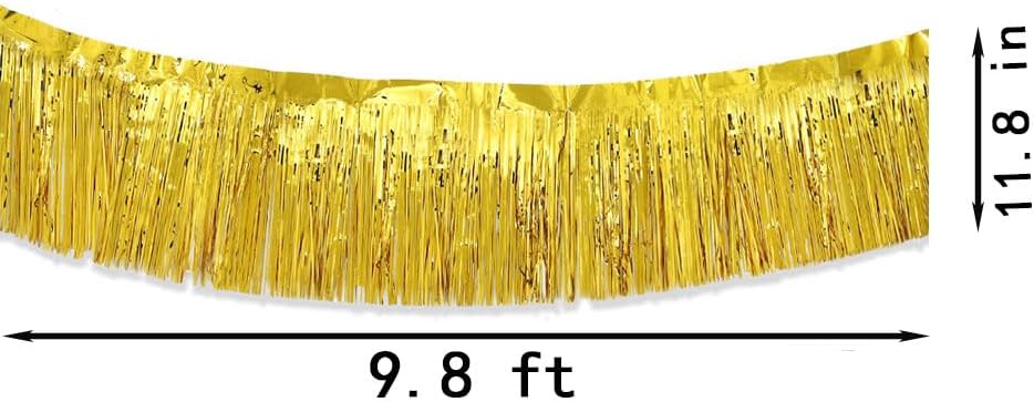 Gold Parade Float Fringe,Tinsel Streamers Banners,Tinsel Fringe Banners,for Party Decoration Parade Float Decorations Graduation Ceremony Decorations Festival Celebration,11.8 in x 9.8 ft,4pack