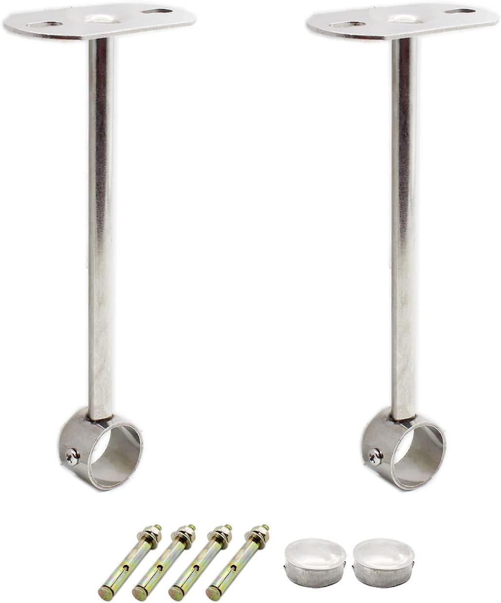 2 Pack Ceiling Mount Bracket, Stainless Steel Wardrobe Pipe Bracket Rod Holder Ceiling Holder,  Shower Curtain Closet Wardrobe Rod Lever Support Holder Pipe Flange Socket (25x250mm/1x10'')