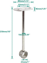 2 Pack Ceiling Mount Bracket, Stainless Steel Wardrobe Pipe Bracket Rod Holder Ceiling Holder,  Shower Curtain Closet Wardrobe Rod Lever Support Holder Pipe Flange Socket (25x250mm/1x10'') - Front View