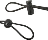 20pcs Plastic Cord Locks with 1/8-Inch 50ft Elastic Cord Heavy Stretch Round String, 10Pcs Sing-Hole, 10pcs Double-Hole Spring Toggle Stopper Slider Black (3mm-Black) - Top-Down View