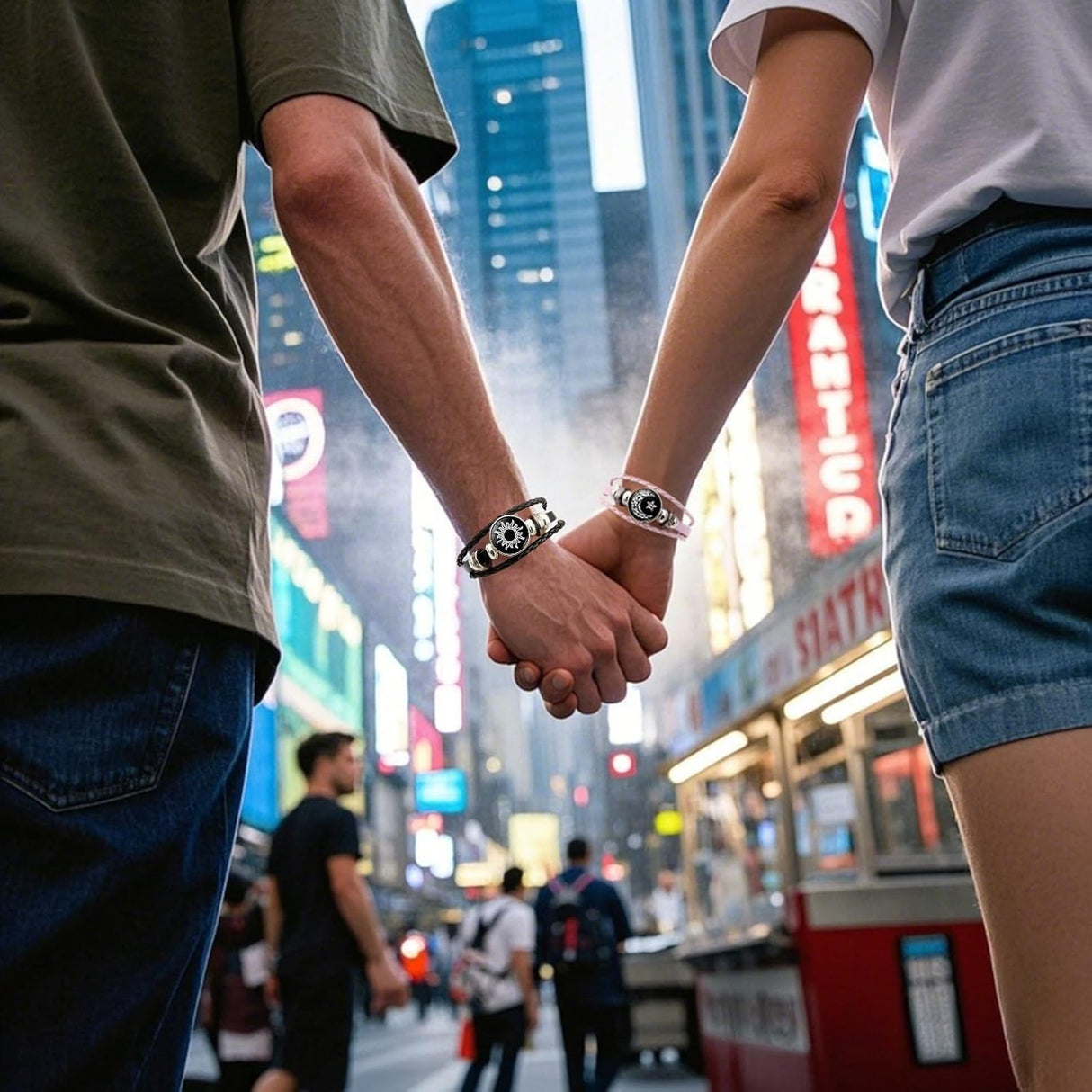 Luminous Sun and Moon Couple Bracelet - Glow in the Dark Matching Braided Leather Jewelry for Couples, Adjustable Long Distance Love Gift for Him & Her