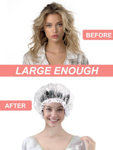 Luxury Shower Cap Reusable Waterproof for Women Sequin Lined Hair Cap for Shower Plastic Cap for Long Hair Large Double Layer Bath Cap Travel Essential & Cleaning Supplies - Side View