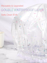 Luxury Shower Cap Reusable Waterproof for Women Sequin Lined Hair Cap for Shower Plastic Cap for Long Hair Large Double Layer Bath Cap Travel Essential & Cleaning Supplies - Top-Down View