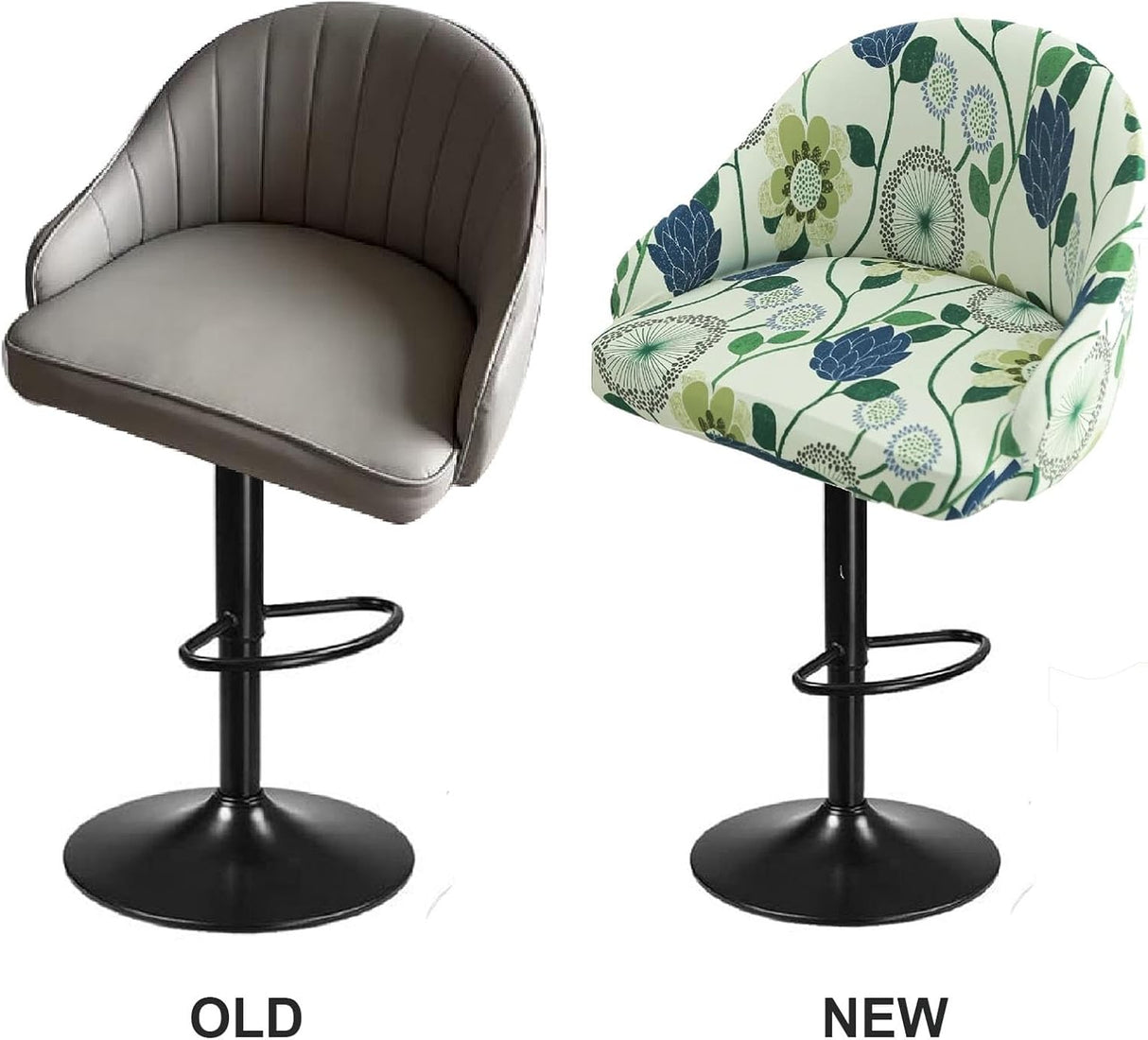 Bar Stool Cover With Back - Stretch Slipcover for Swivel and Counter Chairs, Armchair, Kitchen Island - Short Back, Round, Curved Accent