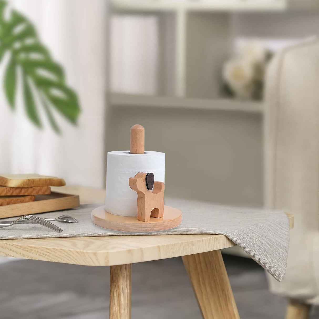 Dog Style Paper Towel Holder, 6 x 10 Inch Wood Paper Towel Holder, Wooden Paper Towel Holder Countertop Vertical Tissue Holder Rack, Kitchen Paper Towel Holders for Tear Paper Towel Roll