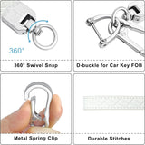 Leather Wristlet Keychain,Car Key Chain Wrist Keychain with 3 Key Ring and Anti-Lost D Ring (White Silver) - Front View