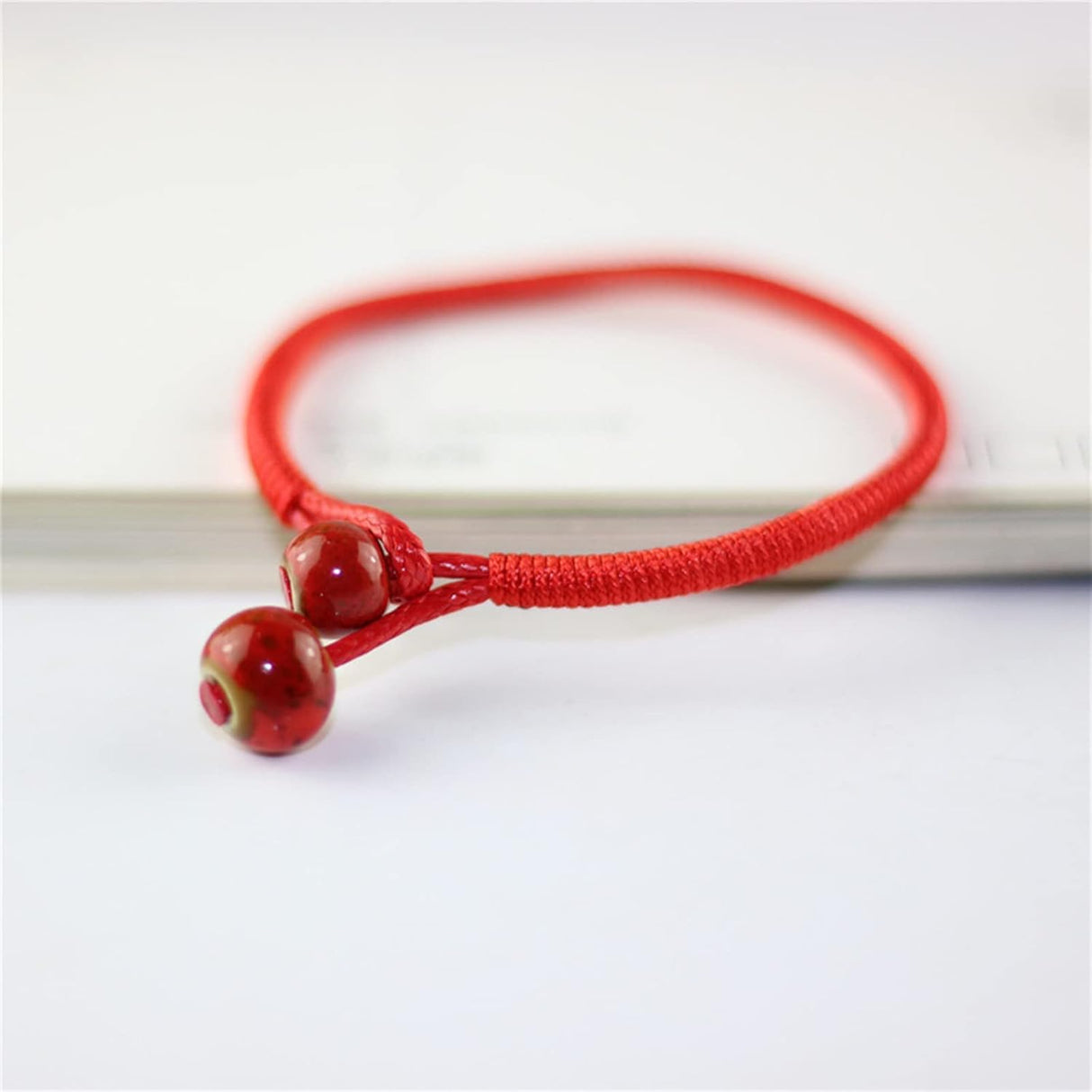 Men Women Lucky Ceramic Bead Red String Bracelet Hand Braided Bangle Durable and Useful