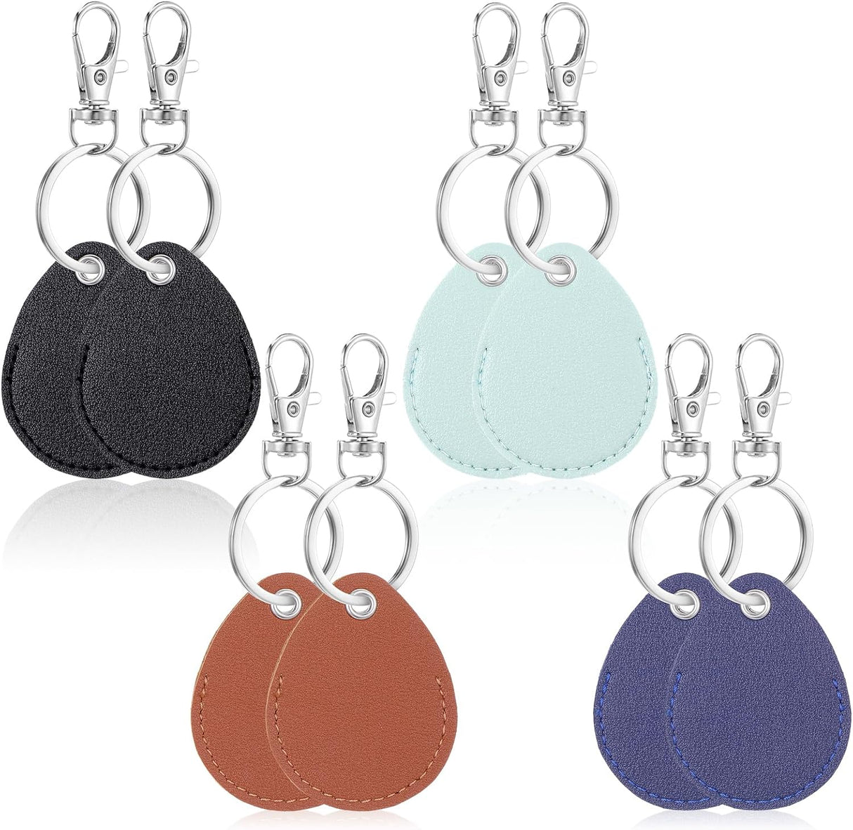 Key Fob Holder Leather, 8pcs Drop Shaped Keychain Holder with Metal Rings, Colorful PU keyring for Keys ID Key Cards