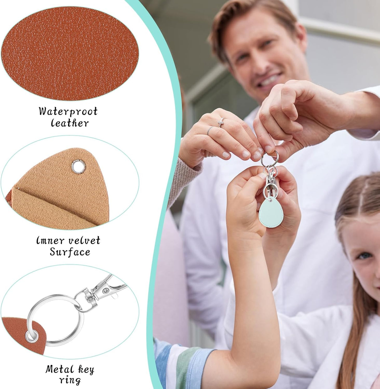 Key Fob Holder Leather, 8pcs Drop Shaped Keychain Holder with Metal Rings, Colorful PU keyring for Keys ID Key Cards