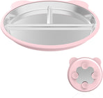 Silicone Stainless Steel Dinner Plate, 9-Inch Portion Control Plate, Balanced Lunch for Weight Loss and Diabetic Diets, Camping Metal Divider Plate (Round Pink)