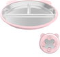 Silicone Stainless Steel Dinner Plate, 9-Inch Portion Control Plate, Balanced Lunch for Weight Loss and Diabetic Diets, Camping Metal Divider Plate (Round Pink)