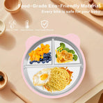 Silicone Stainless Steel Dinner Plate, 9-Inch Portion Control Plate, Balanced Lunch for Weight Loss and Diabetic Diets, Camping Metal Divider Plate (Round Pink)