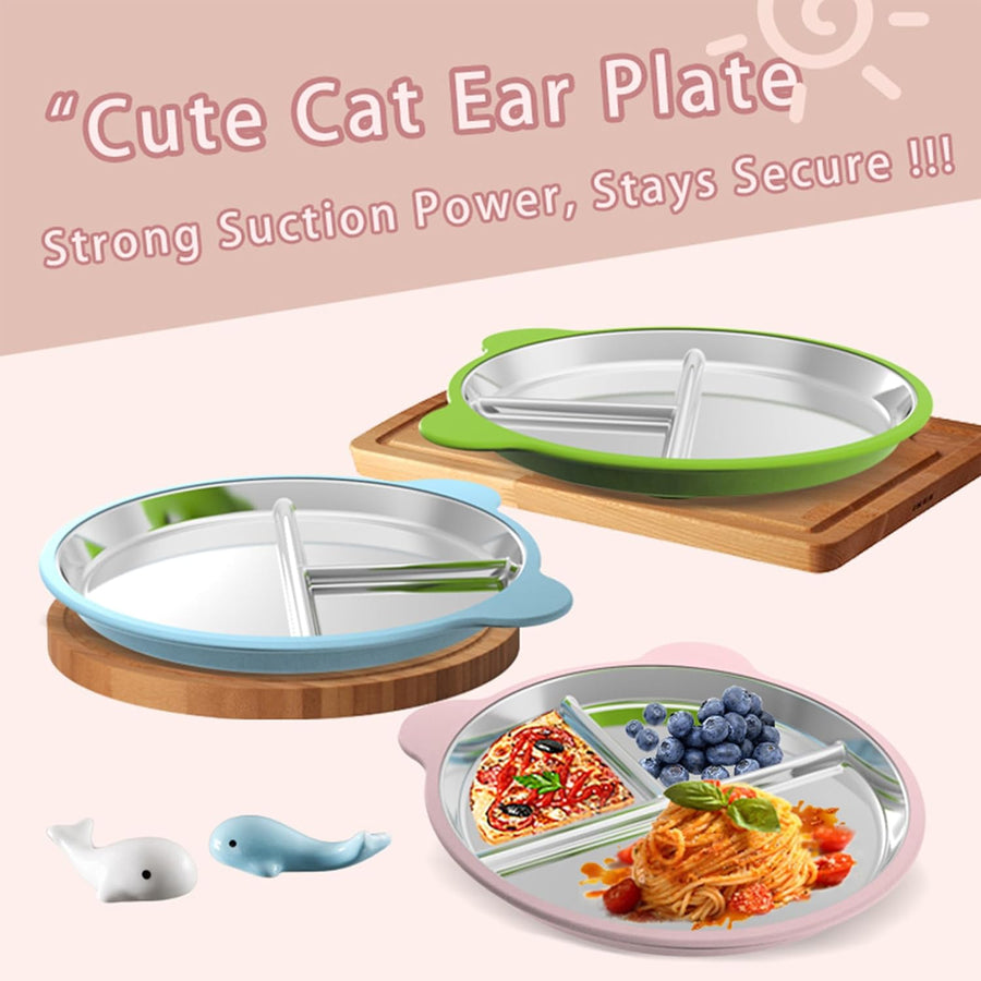 Silicone Stainless Steel Dinner Plate, 9-Inch Portion Control Plate, Balanced Lunch for Weight Loss and Diabetic Diets, Camping Metal Divider Plate (Round Pink)