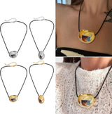 Oval Bead Clavicle Chain Fashionable Geometric Pendant Necklace - Side View