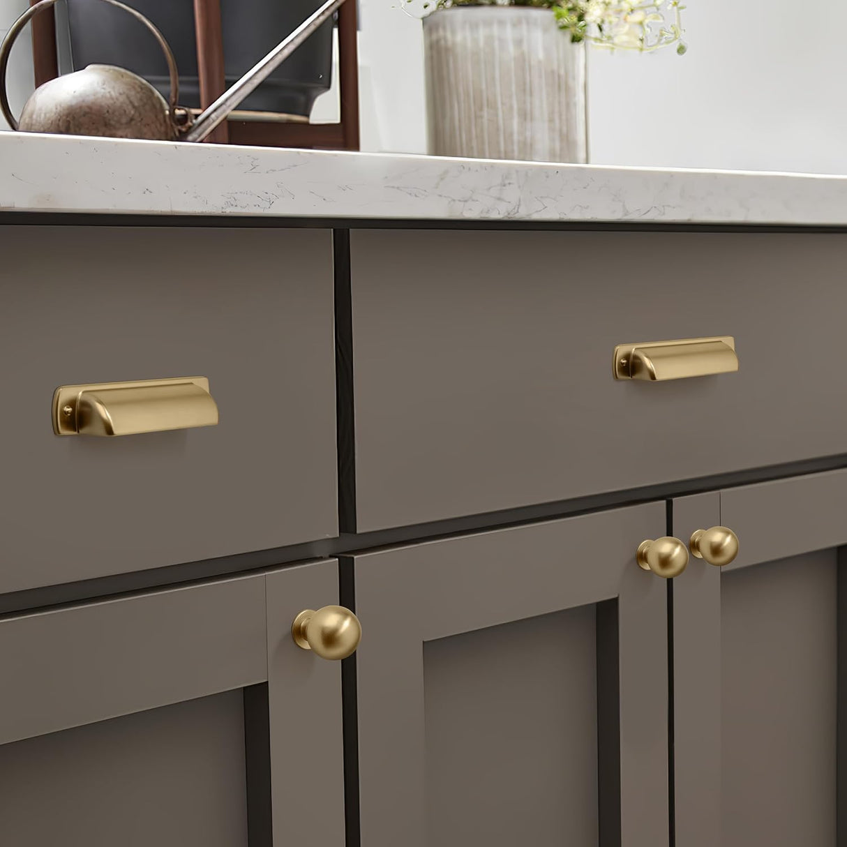 10 Pack 1 Inch Vintage Ball Champagne Bronze Cabinet Knobs Kitchen Cabinet Hardware Satin Brass Drawer Knobs Pulls for Drawers.  Champagne Bronze   Knob   Champagne Bronze   Knob