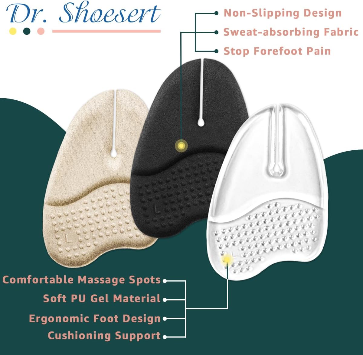 Gel Metatarsal Pads for Flip-Flops Thong Sandals, Ball of Foot Cushion Inserts Relieve All Day Forefoot Pain for Women and Men (Clear - 3 Pairs) Clear  Clear