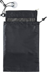Shower Bag Tote, Mesh Caddy Toiletry Organizer 12”L x 9”W, Compact and Lightweight With Suction Cup, Cord for Hanging, Zipper and Drawstring Pouch 14”L x 10”W, Black Black - Side View