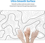 Abstract Topographic Map White Grey Black Gaming Mouse Pad Long Mouse Pad Large Desk Mat 31.5 X 11.8 Inch Mousepad with Non-Slip Base Stitched Edge Keyboard Mat for Gaming Office  Light Grey White
