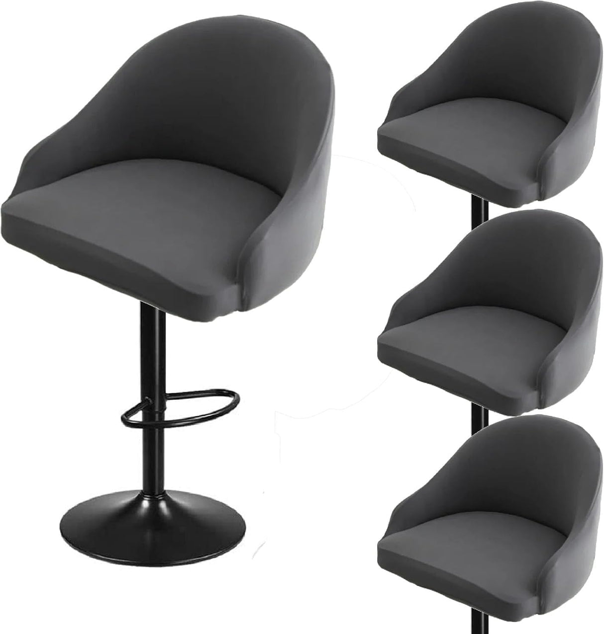 Bar Stool Slipcovers, Swivel Chair Covers with Back, Stretch Counter Bar Stool Covers for Armchair, Kitchen Island Grey 4pcs