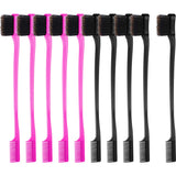 10 Pcs Edge Brush 2-in-1 Double Sided Hair Edges Brushes and Combs Combo Pack, Smooth Grooming and Edge Control (Rose and Black) Rose and Black