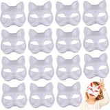 Cat Mask, Cat Mask 15 pcs Half Fox Mask White Therian Mask Diy Paintable Blank Mask for Holloween, Masquerade Party, Cosplay